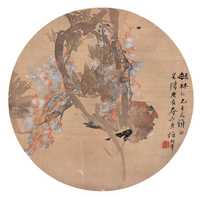 任伯年 1880年作 花鸟团扇 镜心